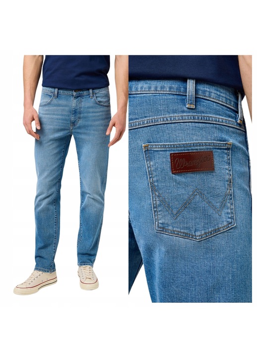 Blugi Barbati, Wrangler, Larston, Slim Fit, Talie Joasa, 5 Buzunare, Lungi, Fermoar, Bumbac, W31-L34, Albastru