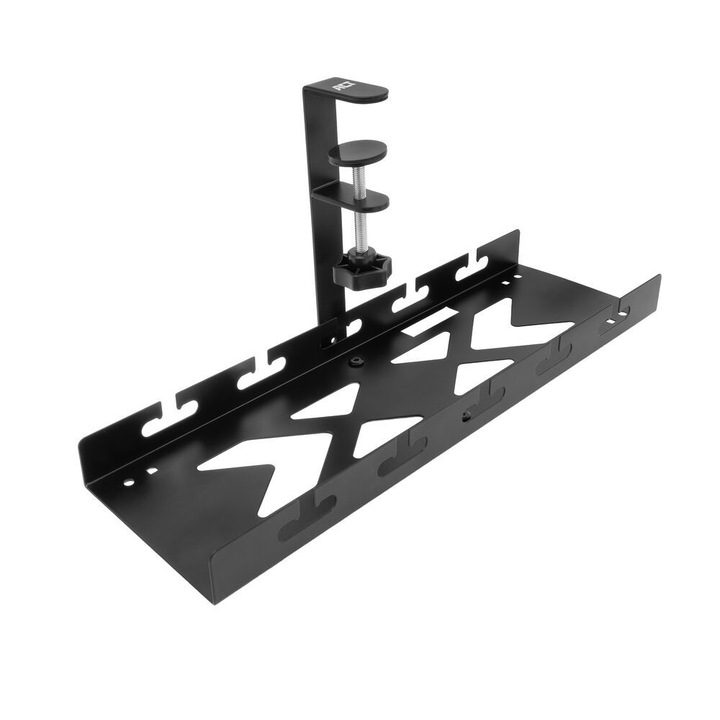 Tava de gestionare a cablurilor sub birou ACT, 40cm, negru, cu prindere