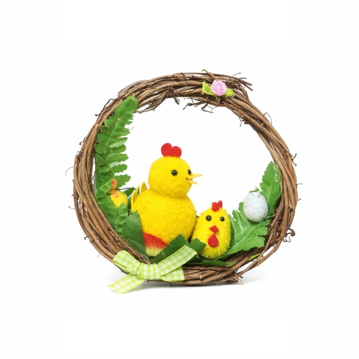 Coronita decorativa de Paste, model puisori, cu agatatoare, plastic, 11 cm