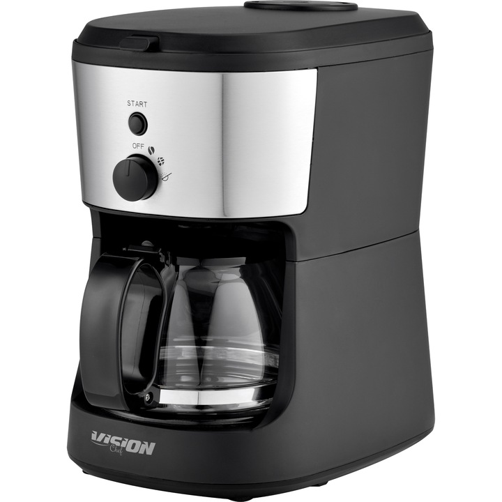 Cafetiera Vision Chef VFCRI01N, 650W, 0.75l, Rasnita integrata, Mentinere la cald, Oprire automata, Negru/Argintiu