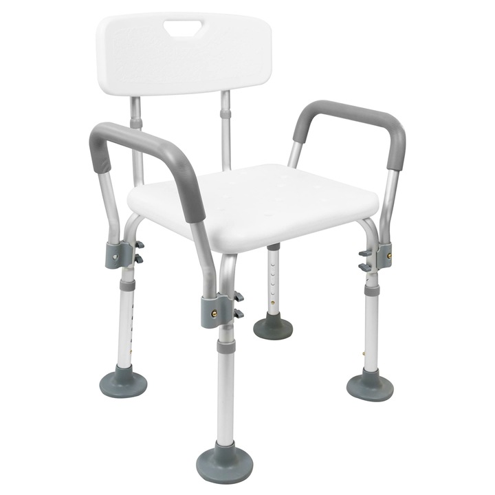 Scaun de dus PEPE Mobility, cu spatar si cotiere, reglabil pe inaltime, pentru seniori, culoare alb