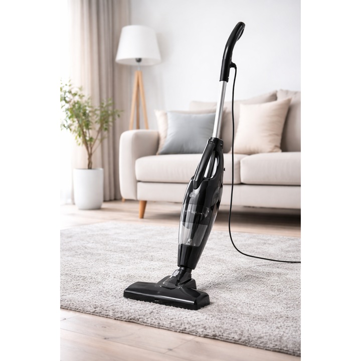 Aspirator vertical Jupiter, 600W, 2 in 1, filtru HEPA, 110 x25x15 cm, Plastic + Metal, culoare Negru