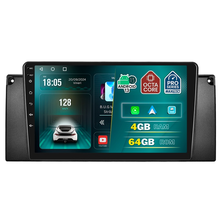 Navigatie BMW X5 E53 (1999–2006), MaxTech® PRO SERIES, 4 GB Ram 64 GB Rom OctaCore, Carplay & Android auto, Ecran 9 ” HD Touch, GPS, Wifi, EQ, Bluetooth, Radio, Waze, Youtube