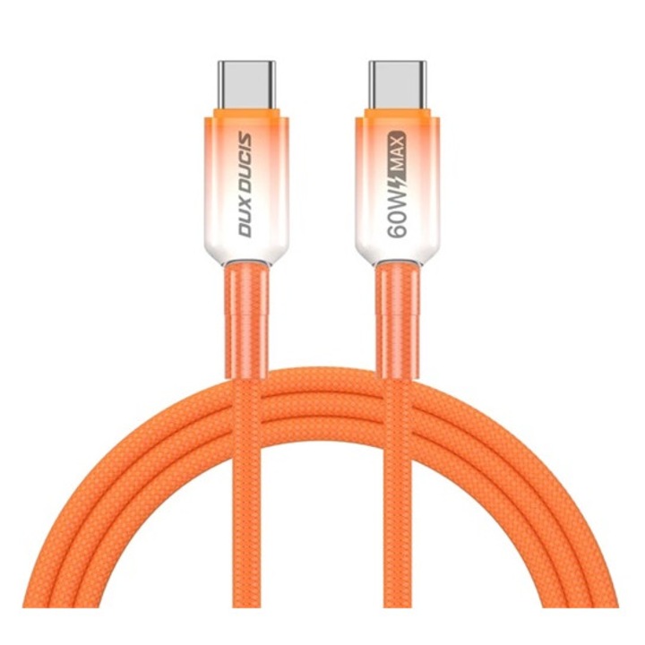 Dux ducis wlcm adatkábel, type-c - type-c, 60w, pd gyorstöltő 3.0, cipőfűző, 100cm, narancssárga