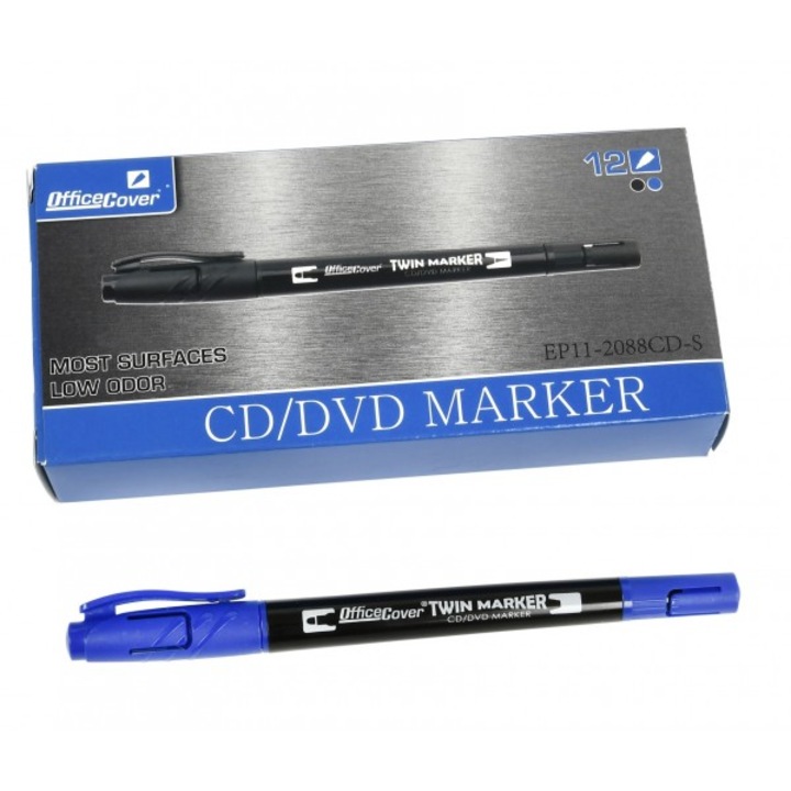 Marker permanent Office Cover, 2 capete, albastru, 0.4x3mm