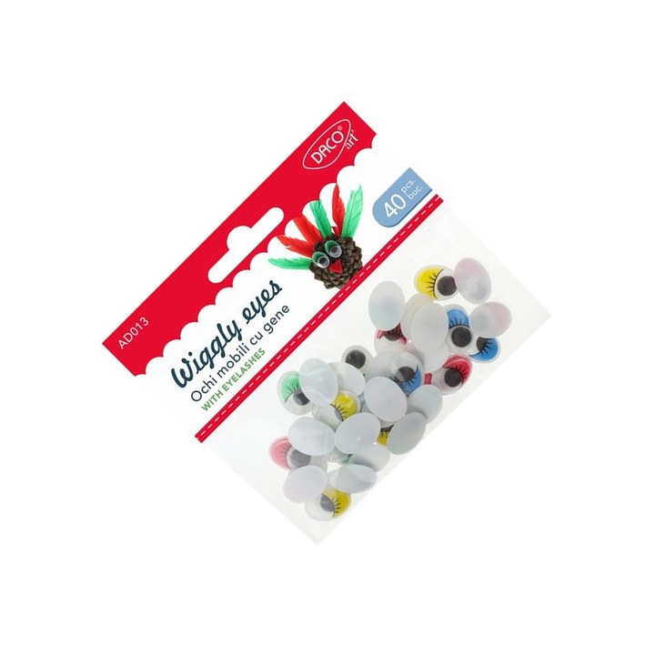 Set de ochi mobili cu gene, Daco, 40 buc, 1, 6cm, colorat