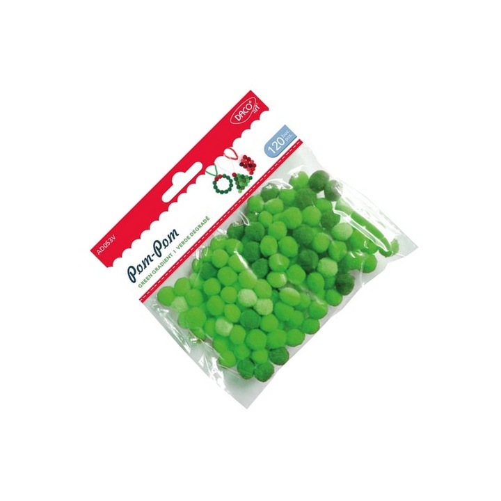 Set 120 Pom-pom, Daco, Verde Degrade, Accesorii Craft pentru Copii, 5 ani