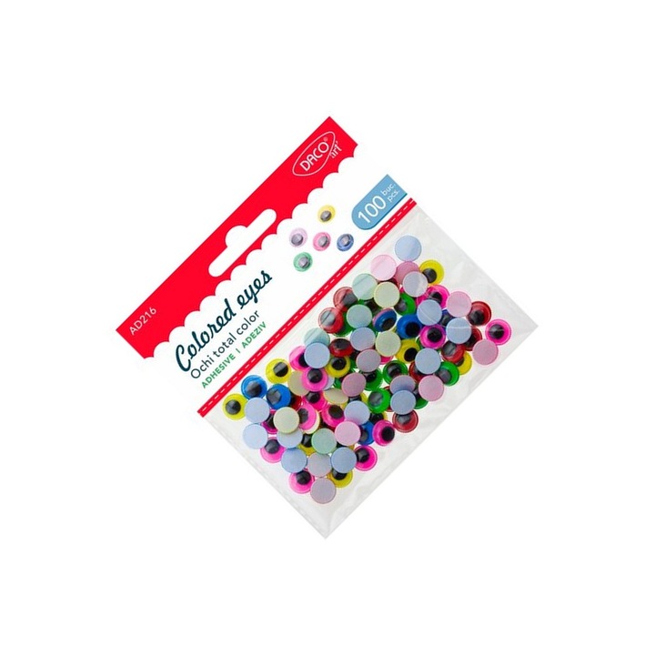 Set de ochi decorativi autoadezivi, Daco, multicolor, 100 buc, 1cm