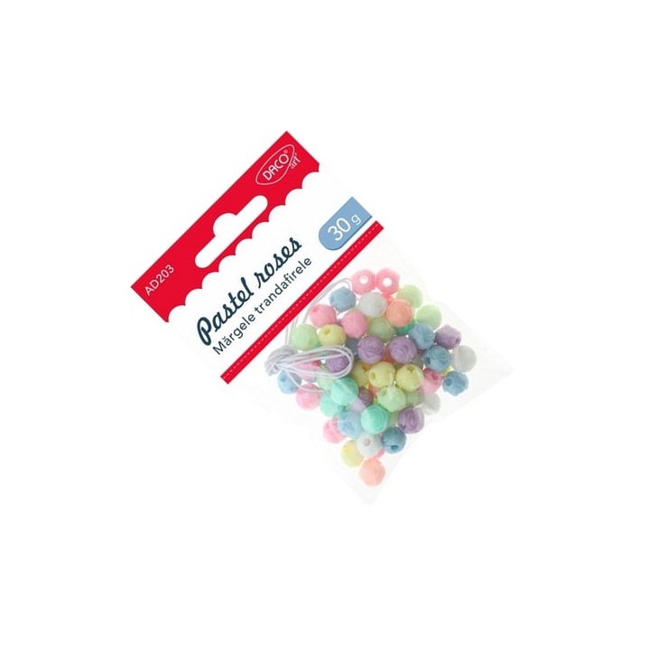 Set Margele Trandafirele Pastel DACO, 30g, 1cm, pentru Bijuterii si Crafturi Creative, Varsta 5+