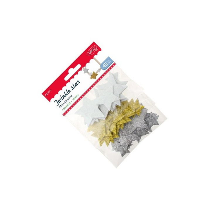 Set Stele Glitter Autoadezive DACOart, 45 bucăți, dimensiuni variate, multicolor