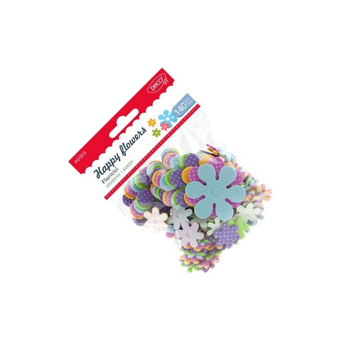 Set Floricele Autoadezive din Spuma, Multicolor, 140 buc, pentru Crafturi Creative, DACOart