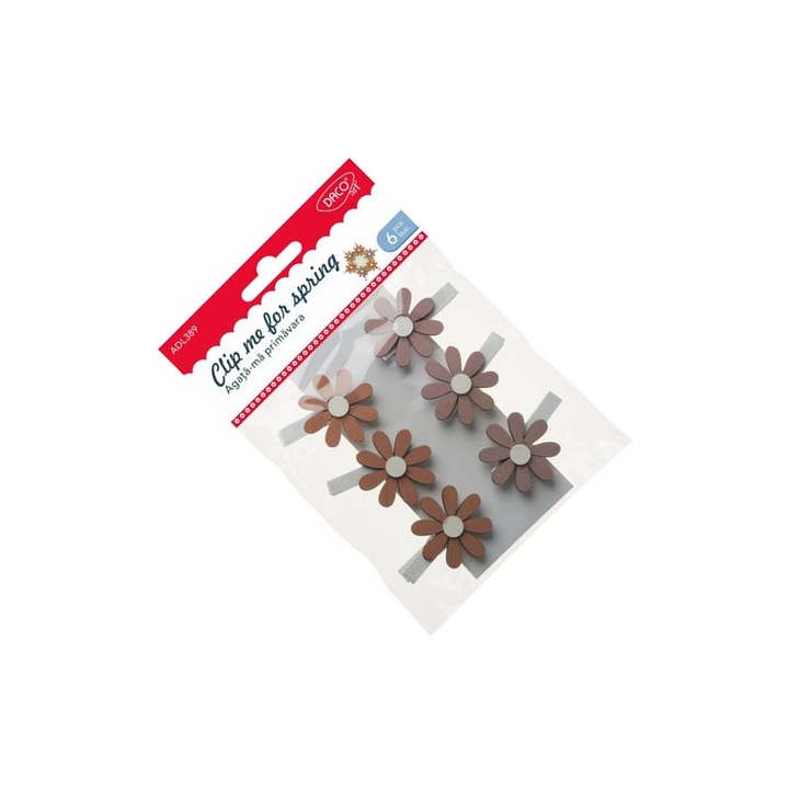 Set accesorii craft DACO Art, Agata-ma primavara, tematica florala, lemn, 6 piese, 5cm