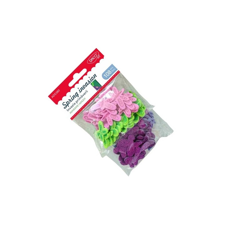Set de Accesorii Craft Daco, Invazia Primaverii, 108 forme autoadezive din spuma, multicolor, pentru copii 5+ ani
