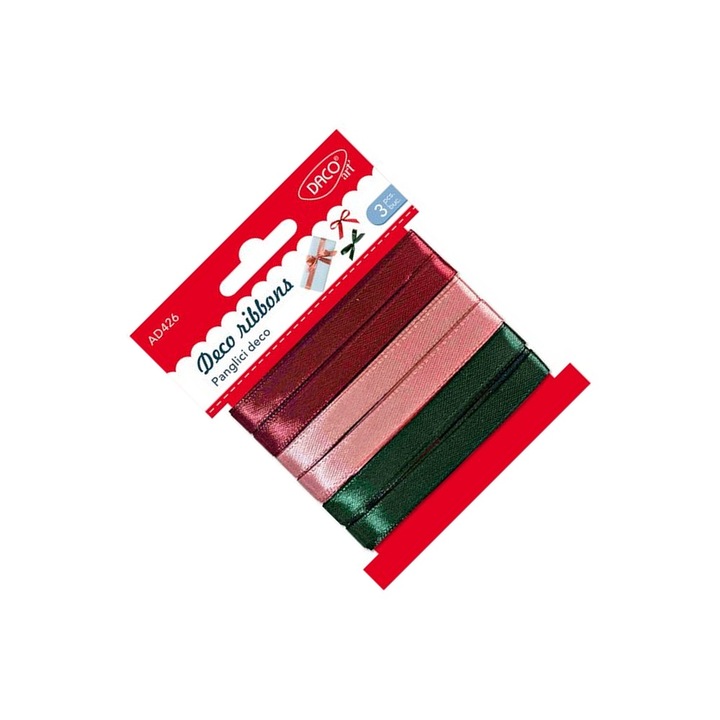 Set 3 Panglici Decorative Daco, rosu-roz-verde, 1cm x 3m