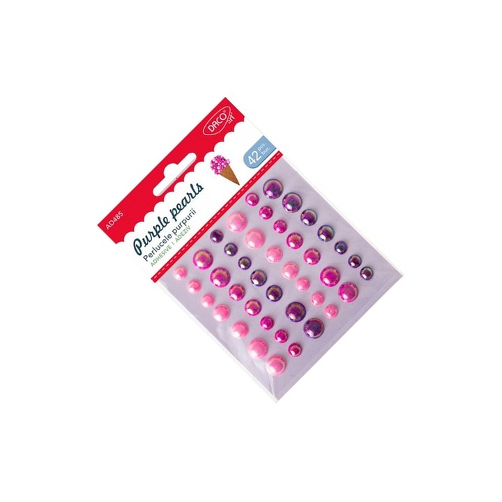 Set de Perlute Decorative Autoadezive Daco, 42 buc, purpuriu, pentru proiecte creative, 7 ani+