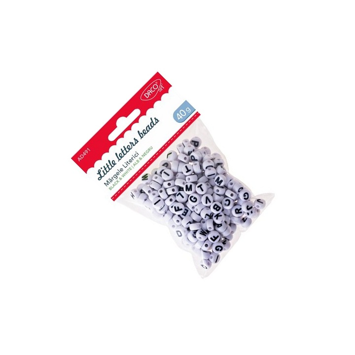 Set Margele Literici Alb-Negru, Daco, 40g, 6mm, pentru Bijuterii și Colaje Creativitate, 7+ ani