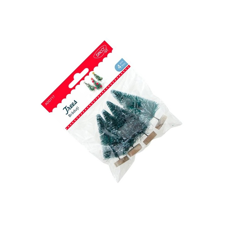 Set 4 Braduti Decorativi DACO, 7cm, lemn si sisal, pentru crafturi de iarna