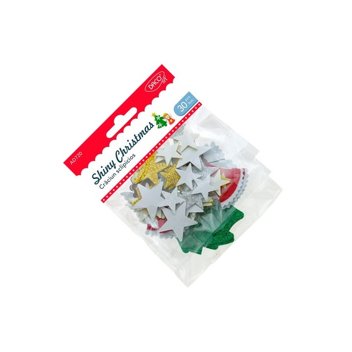 Set Accesorii Craft Craciun, Daco, 34 piese spuma glitter, autoadezive, multicolor