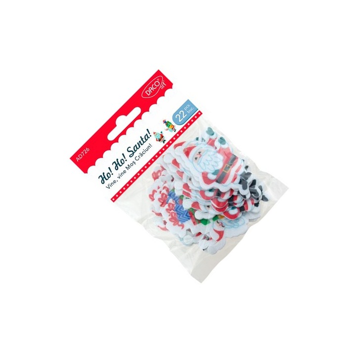 Set autocolante craft Mos Craciun, Daco, 22 piese, fetru autoadeziv, multicolor, 6, 2cm