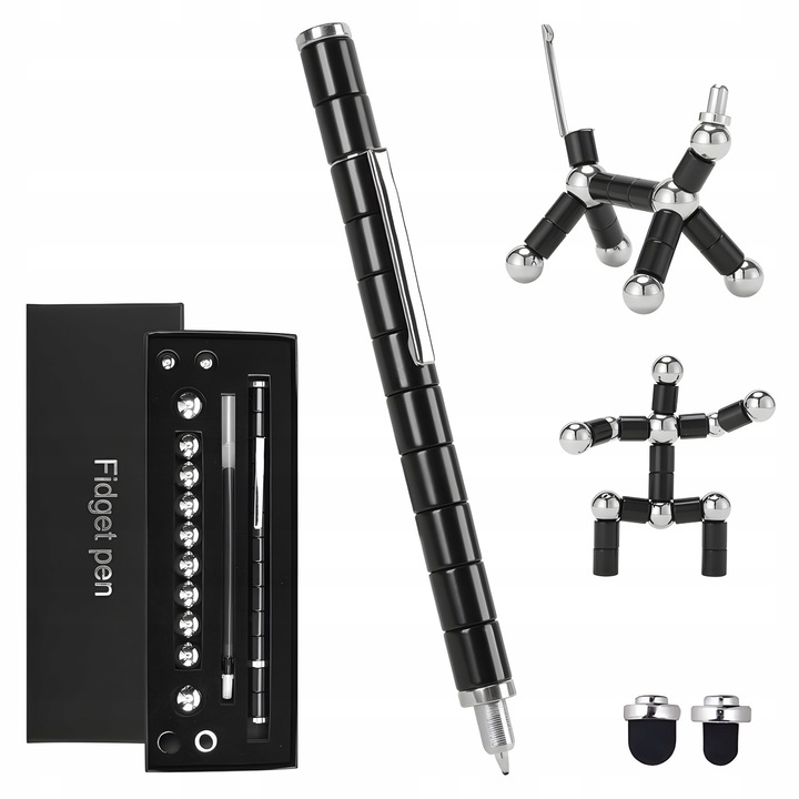 Pix magnetic multifunctional metalic, Allbag, 13 inele magnetice, 3 rezerve, negru
