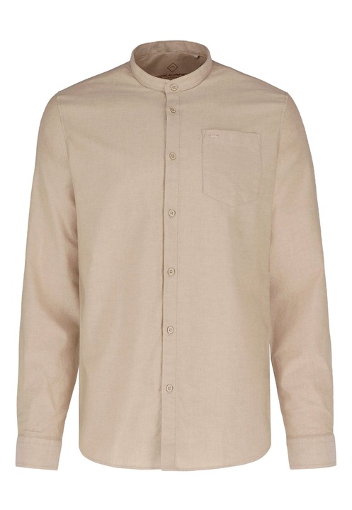 Camasa barbati din bumbac cu guler mao, Slim Fit, maneci lungi, buzunar pe piept, Volcano K-Lange, bej melange, Bej melange