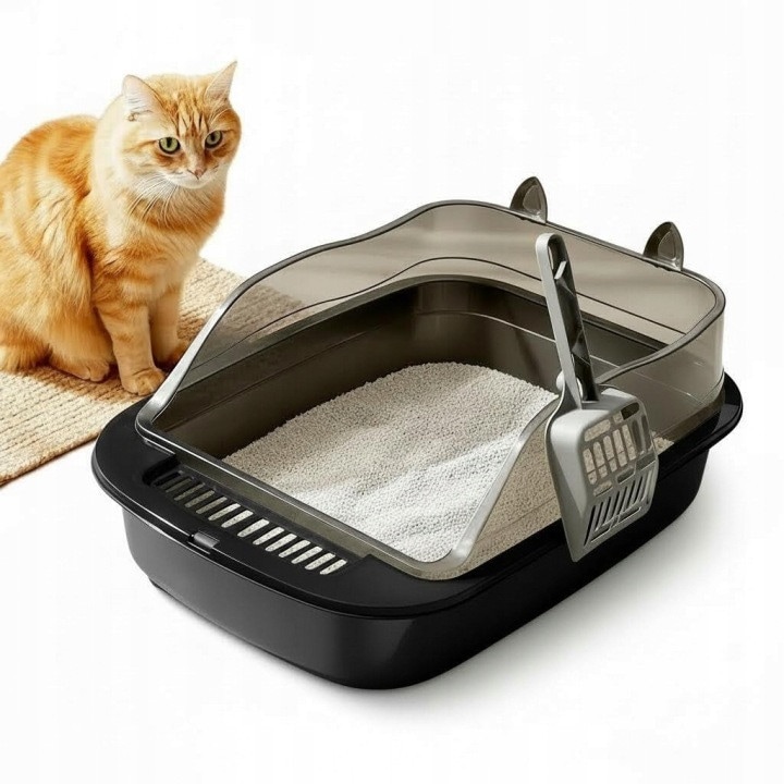 Litiera mare premium, cu filtru de carbon si protectie de piatra, materiale din plastic - negru