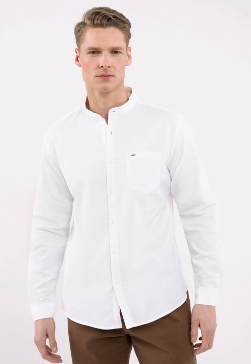 Camasa barbati cu guler mao, Slim Fit, maneci lungi, buzunar pe piept, Volcano K-Lange, alb, Alb