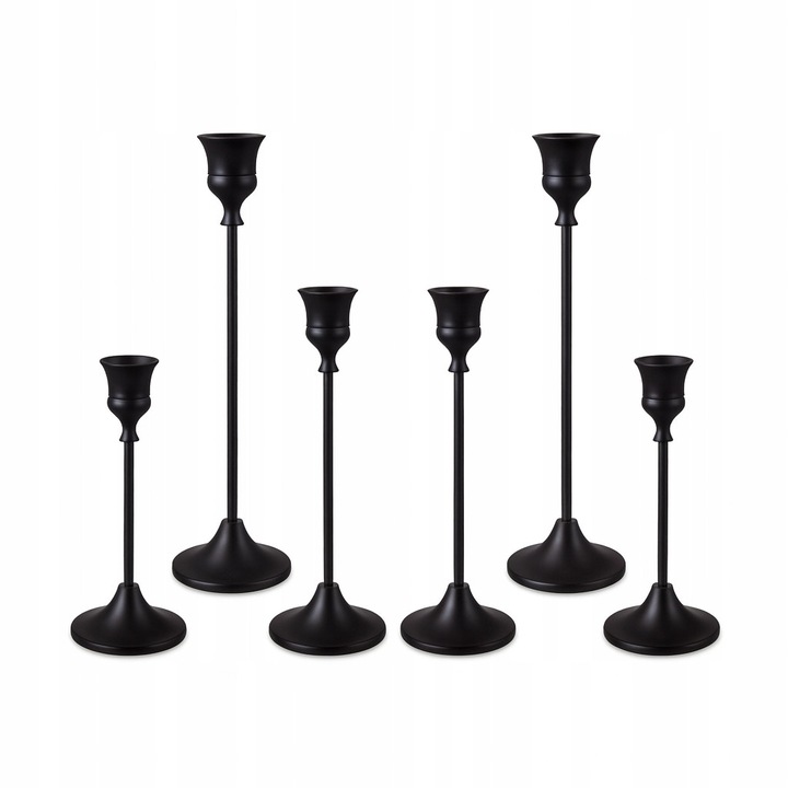 Suporturi lumanari, Allbag, set 6 buc, metalice, negre, diverse inaltimi
