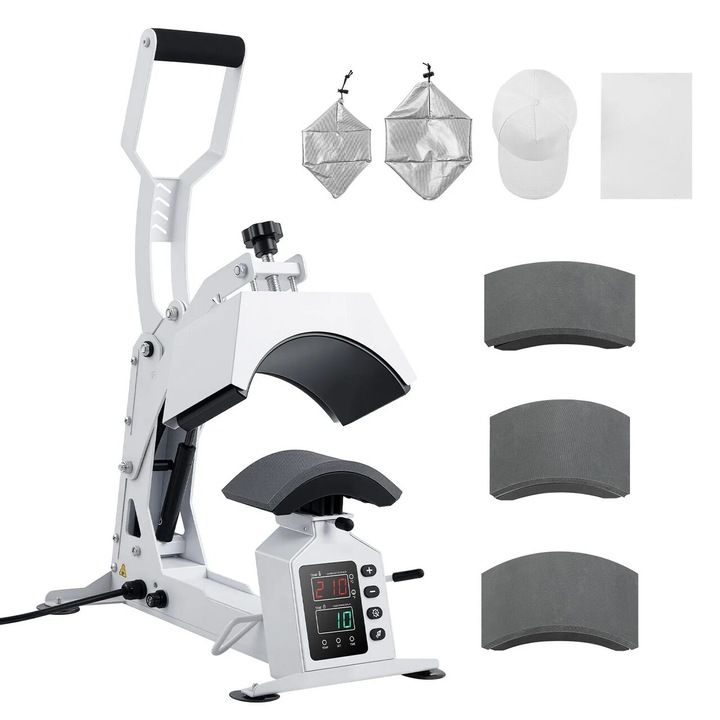 Термопреса за шапки/каскети, 580 W, 0-232℃, Контрол на температурата и времето, 4 сменяеми плочи