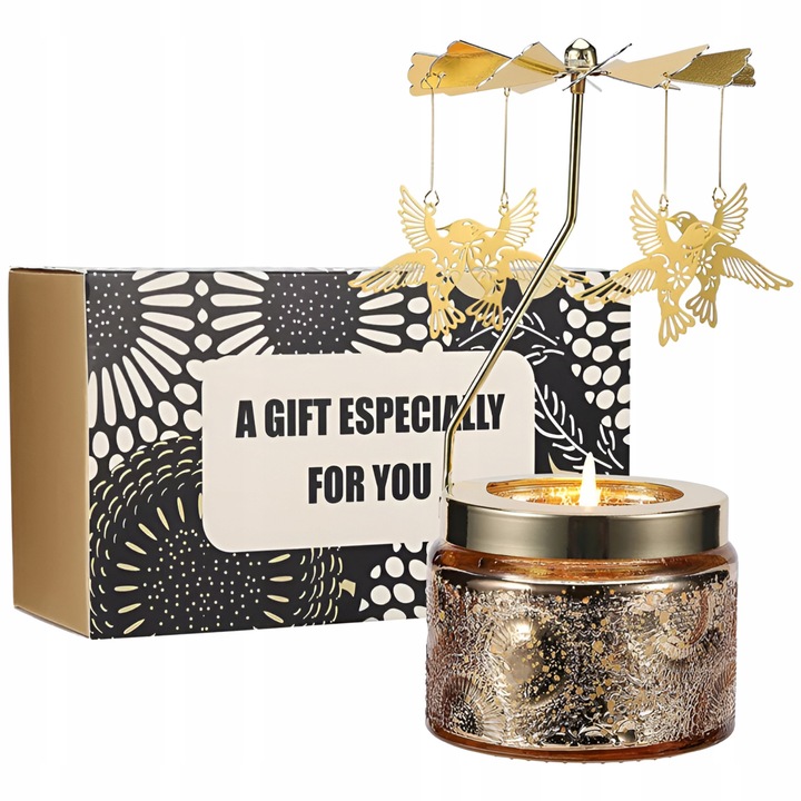 Lumanare decorativa cu colibri, Allbag, soia, 7x5,5cm, aurie, set 1 buc.