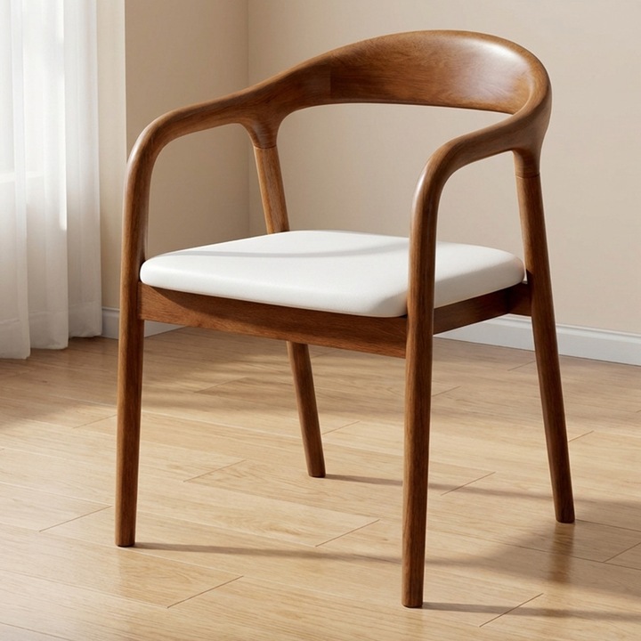 Scaune modern Destello® din lemn, sezut moale, spatar ergonomic, craft premium, piele, alb, 49x44x78 cm