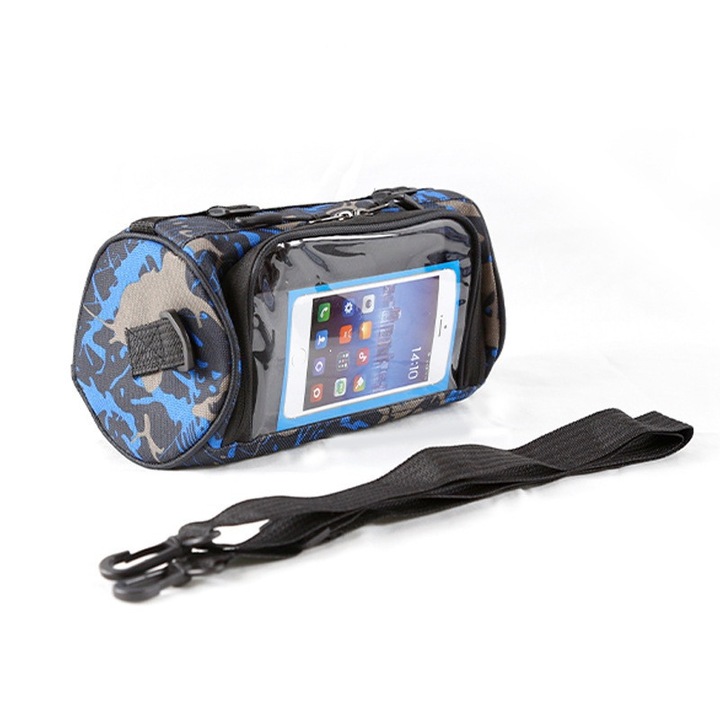 Geanta bicicleta, Kraftverdia, Echipata cu curele reglabile pentru umar, compatibila cu ecranele tactile, geanta de ghidon pentru biciclete electrice si mountain bike, Albastru