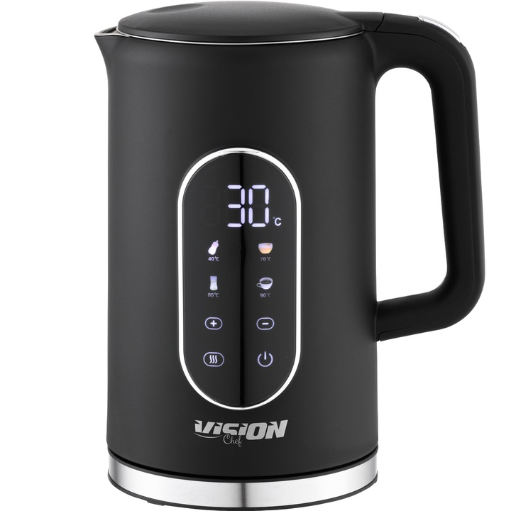 Fierbător electric Vision Chef VFS2L01N, 1.7l, 1850W, plastic, ecran LCD