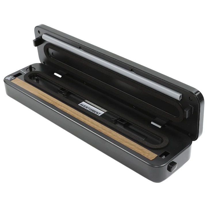 Уред за вакуумиране на храни Paxton, 80 W, 3 програми нормална, деликатна, запечатване, черен, 0.8 кг, работна ширина 30 см, размери 37.6 x 9 x 5.8 см, 230V