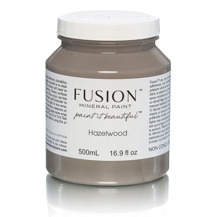 Vopsea pentru mobila Fusion Mineral Paint, Hazelwood, gri cald, finisaj mat, cu protectie integrata, 500 ml