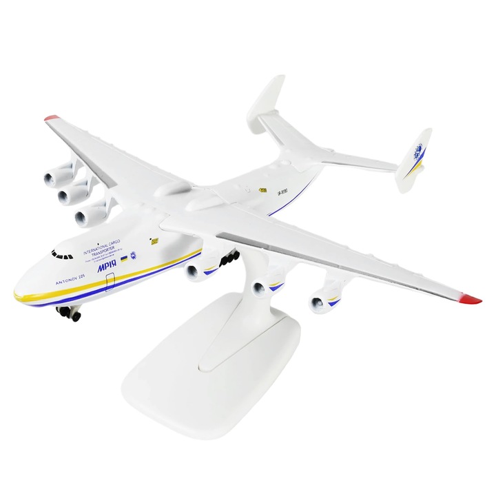 AN-225 Antonov Mriya modell, fém, szimuláció, 1/400 arány, fém állvánnyal, ukrán festés, felnőtt repülésrajongó gyűjtőknek sz&aacute;m&aacute;ra