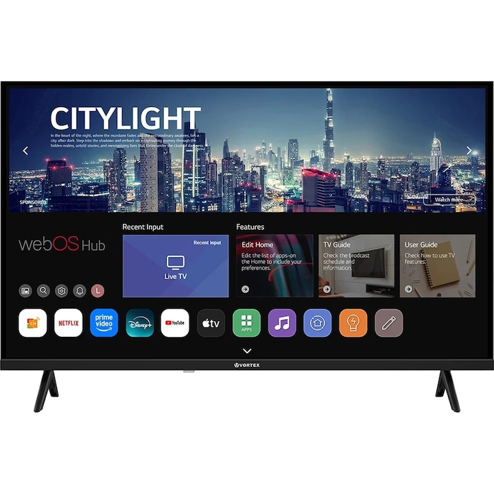 Televizor LED Smart VORTEX V55EKA1UW3S, Ultra HD, 139cm, Wifi, sistem operare webOS, margini subtiri, Negru