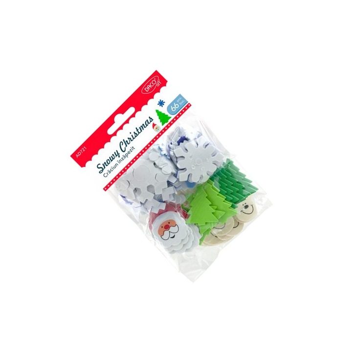 Set Accesorii Craft Craciun Inzapezit DACOart, 66 piese, pentru decoratiuni creative, multicolor