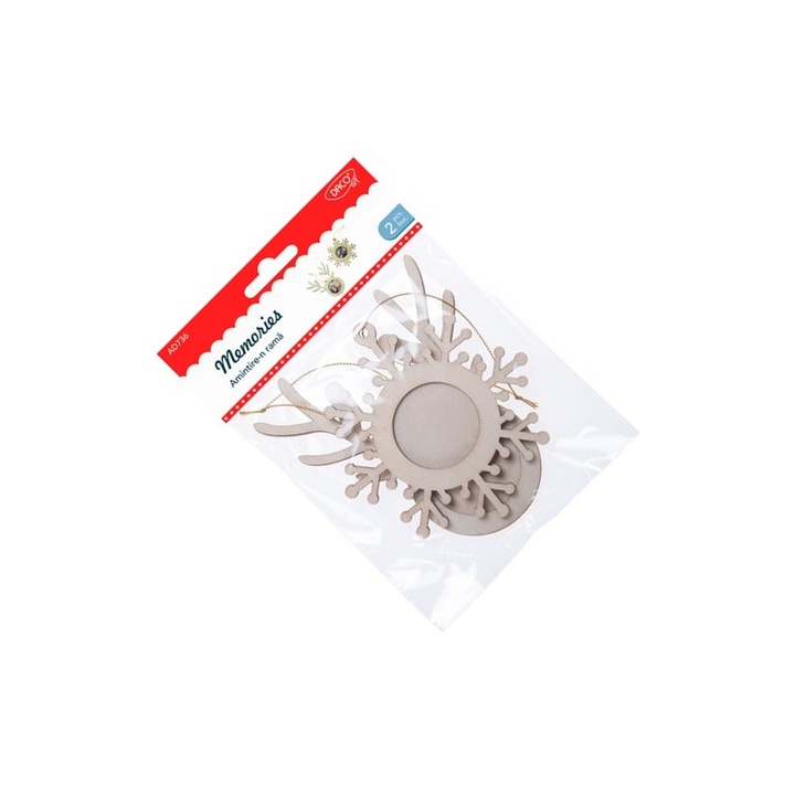 Set craft Daco Amintire în rama, 2 accesorii decorative din lemn, tematica Crăciun, fulg de nea și coarne de ren