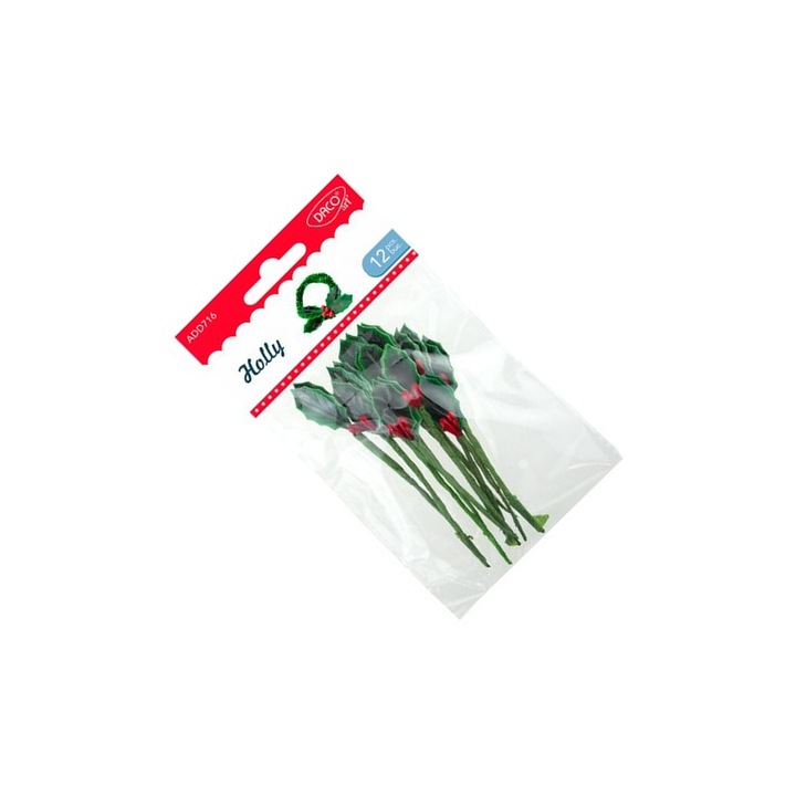 Set accesorii decorative Holly Daco, 12 buc, verde-rosu, 7 ani