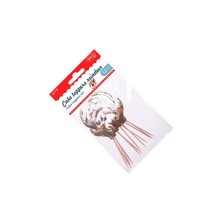 Set Accesorii Craft Daco, Toppere Ren, 12cm, 12 buc, pentru Deserturi Festive, 7+ ani
