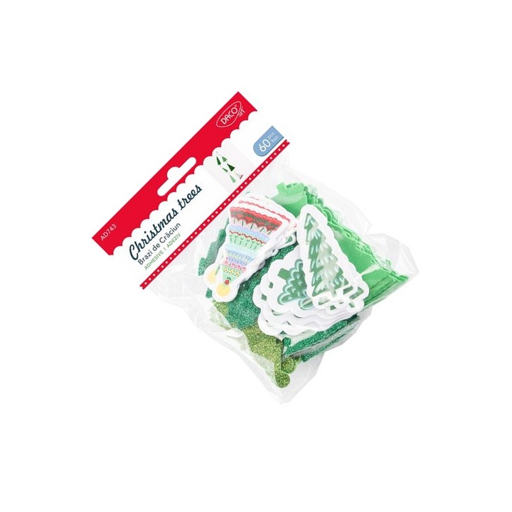 Set Accesorii Craft Brazi de Craciun, Daco, 60 piese, spuma autoadeziva, pentru copii 3+ ani