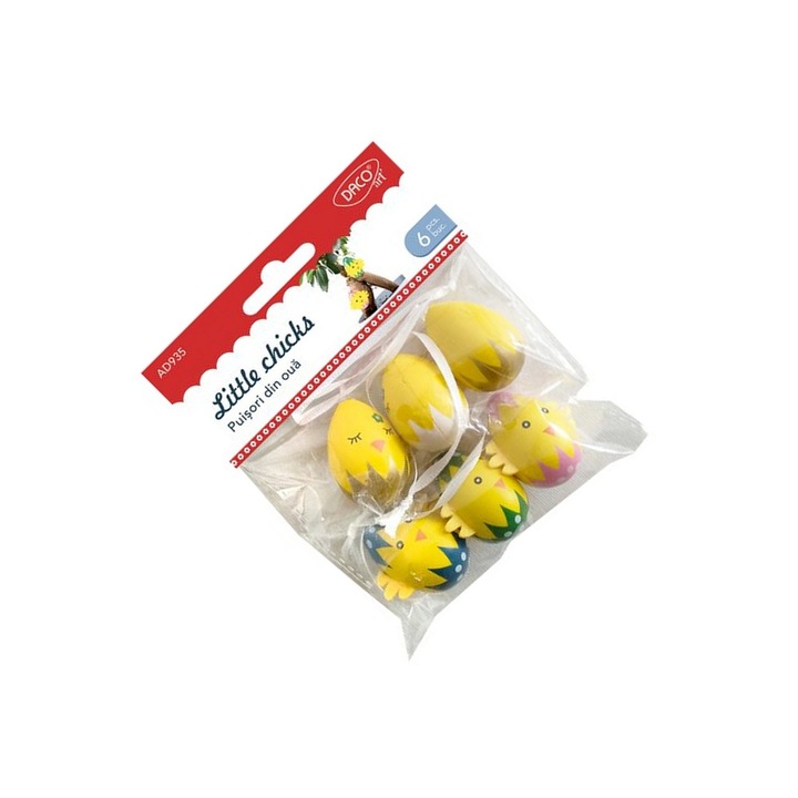 Set accesorii craft Daco Puisori de Paște 6 piese, multicolor, dimensiune 4cm