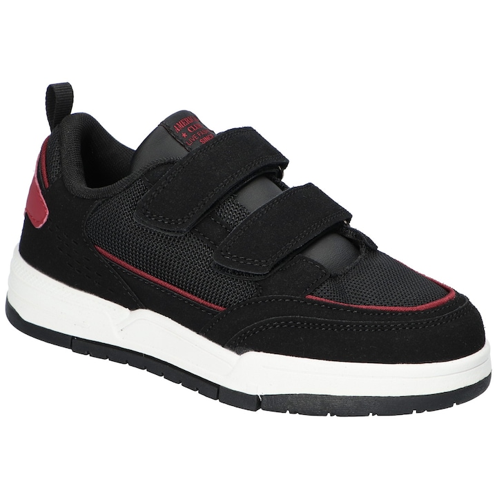 Pantofi copii American Club ES218, cu velcro, brant din piele, talpa antiderapanta, Negru