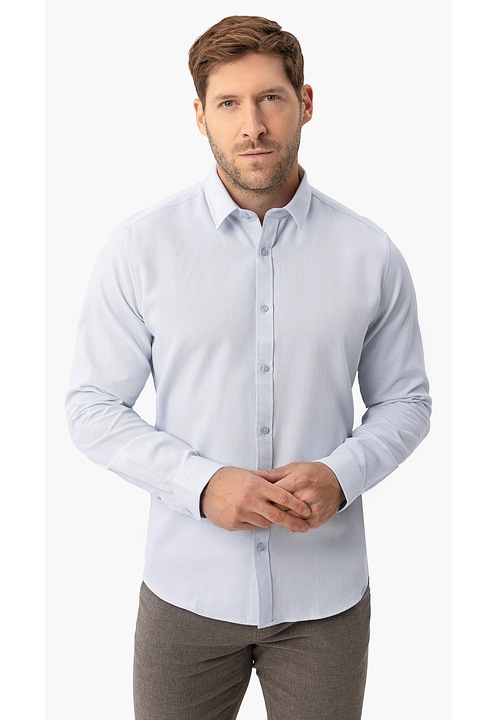 Camasa eleganta barbati din bumbac, maneci lungi, mansete cu doua nasturi, Regular Fit, Volcano K-Davon, albastru deschis, Albastru deschis