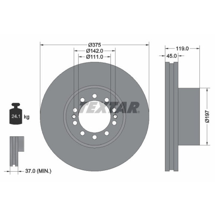Textar 93222700 Féktárcsa Készlet, kompatibilis Renault Trucks D/Midlum, Volvo FL II/FL III, 4 darab