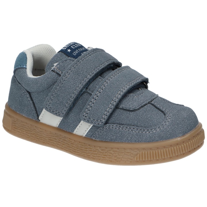 Pantofi sport copii American Club XD183, cu velcro, brant din piele, talpa antiderapanta, Bleumarin