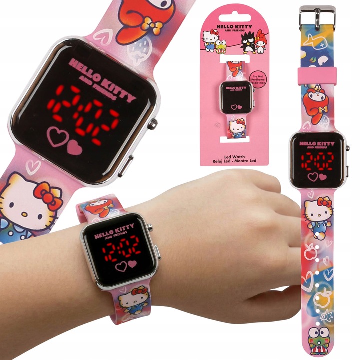 Ceas digital LED Hello Kitty, multicolor, bratara ajustabila, pentru fete