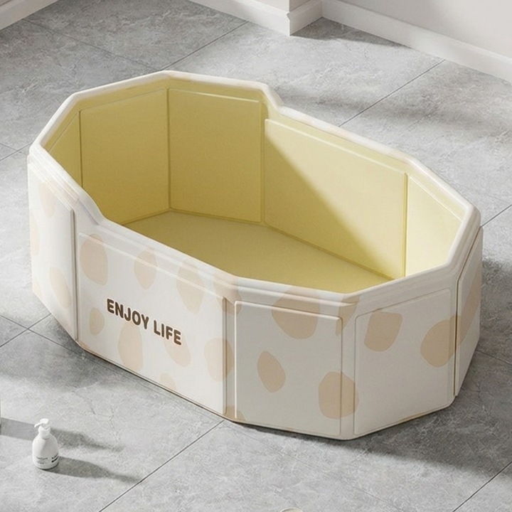 Cada de baie portabila pentru copii Destello® Cadita pliabila pentru copii, Plastic, Crem cu buline, 75 x 45 x 25 cm