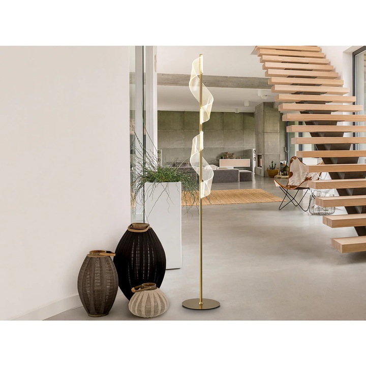 Lampa Podea Velas, Aurie, LED 18w, 1150 Lm, 3000k, aluminiu, metal, metacrilat, 160 cm